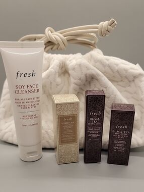 Fresh 5 pc. Bundle --- Soy Cleanser, Kombucha Essence, Black Tea Serum & Cream